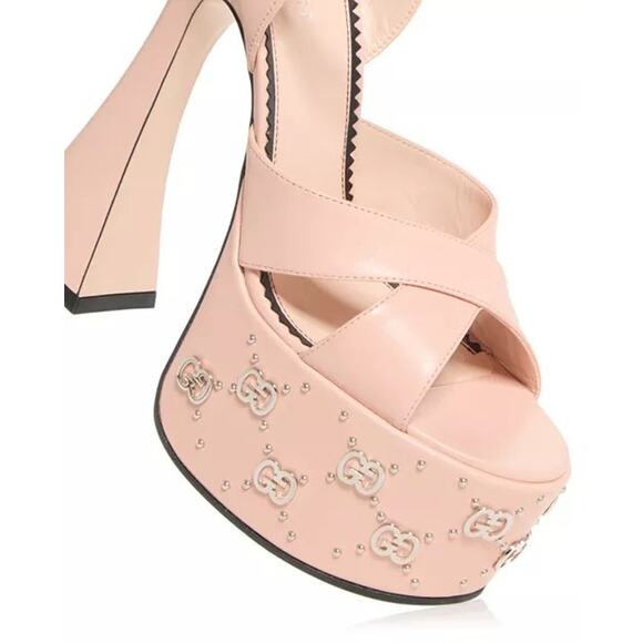 Gucci GG Embellished Pink Platform sandal Silver Interlocking G Studs 41 - Picture 5 of 9